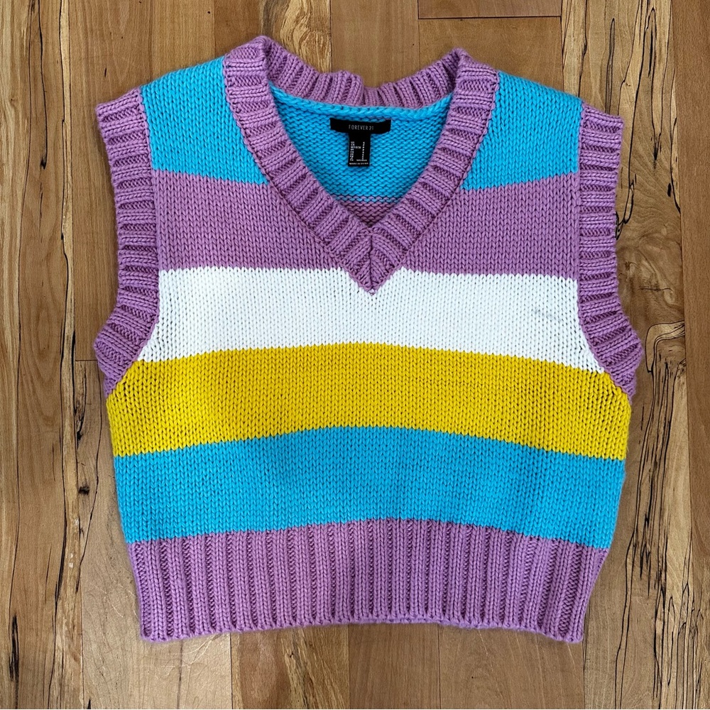 Forever 21 Purple Striped Sweater vest Size Small - Picture 10 of 12